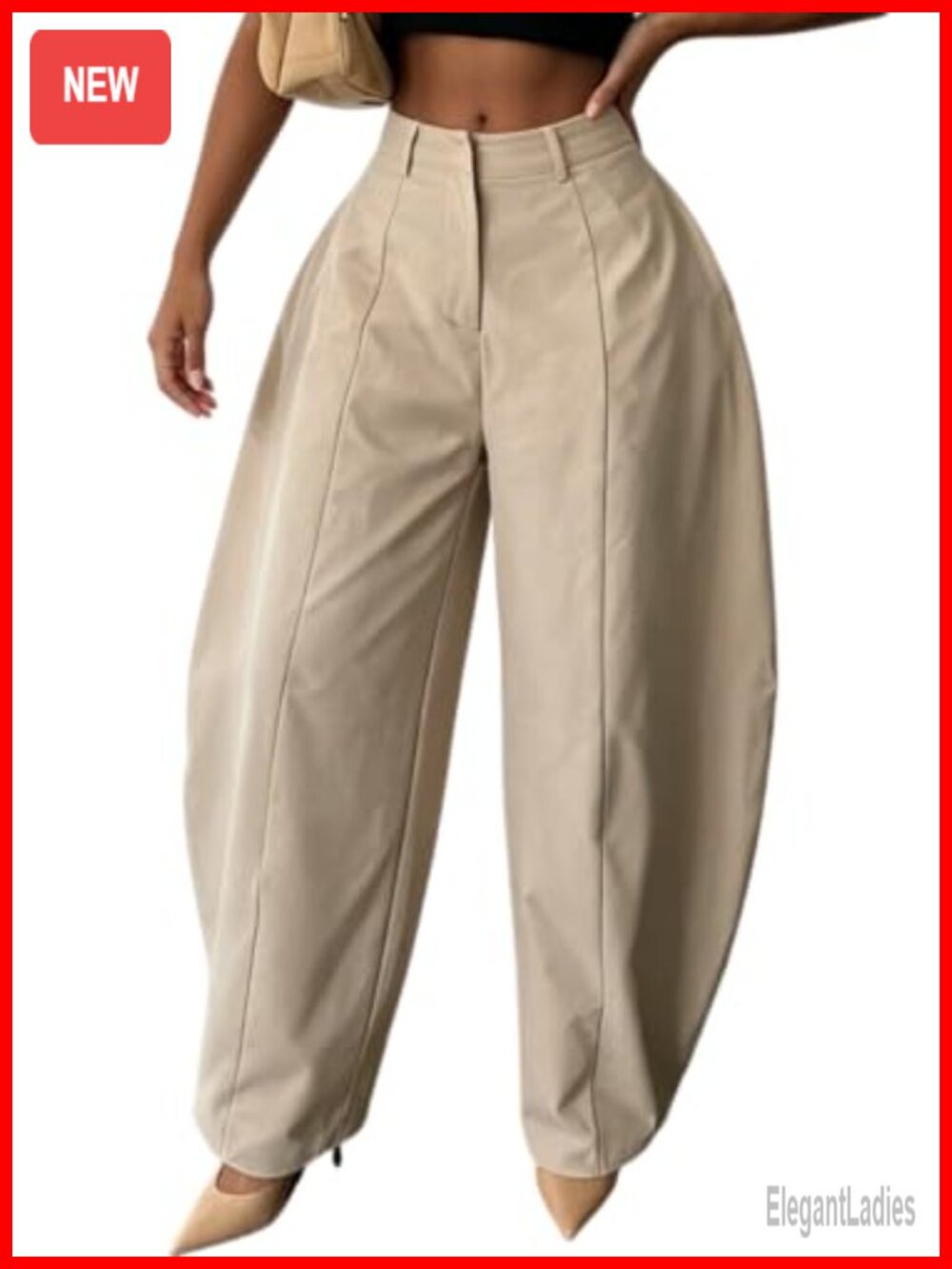 Polyester High Waisted Barrel Balloon Pants Pleated Wide Leg Trousers